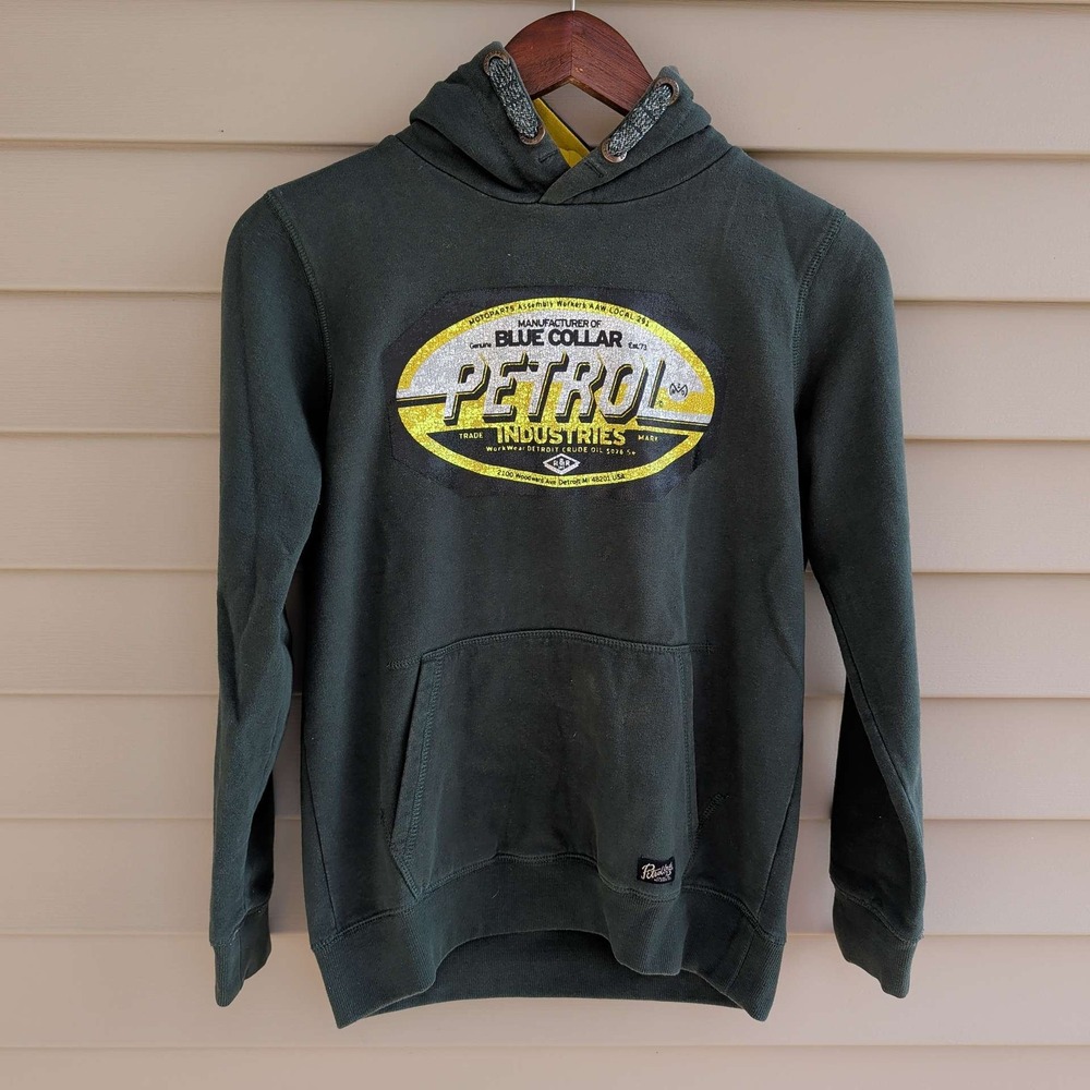 Petrol Industries Hoodie Mens 16 Green Blue Collar Workwear Graphic Pullover